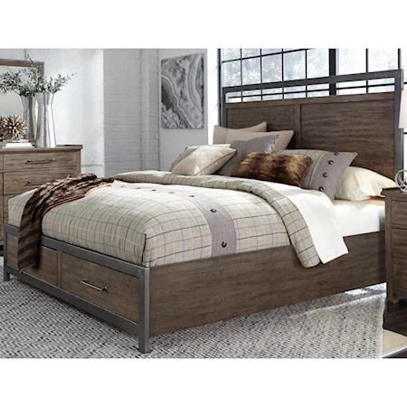 Contemporary King Bed with Footboard Storage and Metal Strip Accents